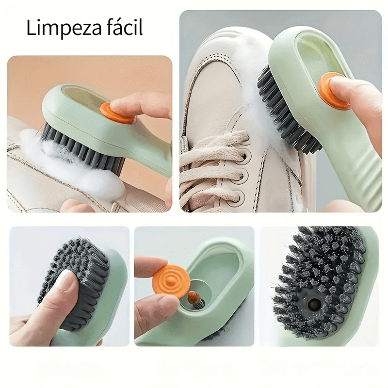 Escova para limpeza de tênis com dispenser para detergente