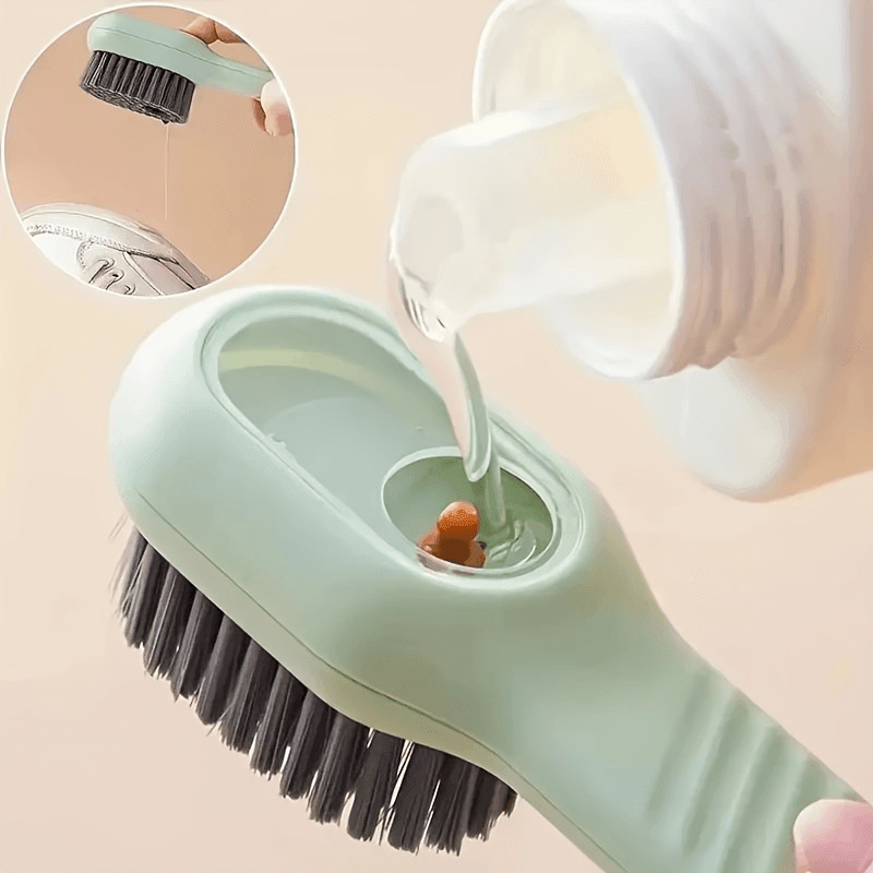 Escova para limpeza de tênis com dispenser para detergente