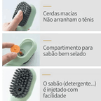 Escova para limpeza de tênis com dispenser para detergente