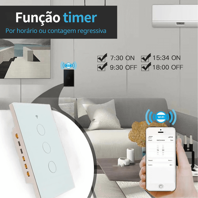 Interruptor triplo Wi-Fi – Controle Inteligente para sua Casa