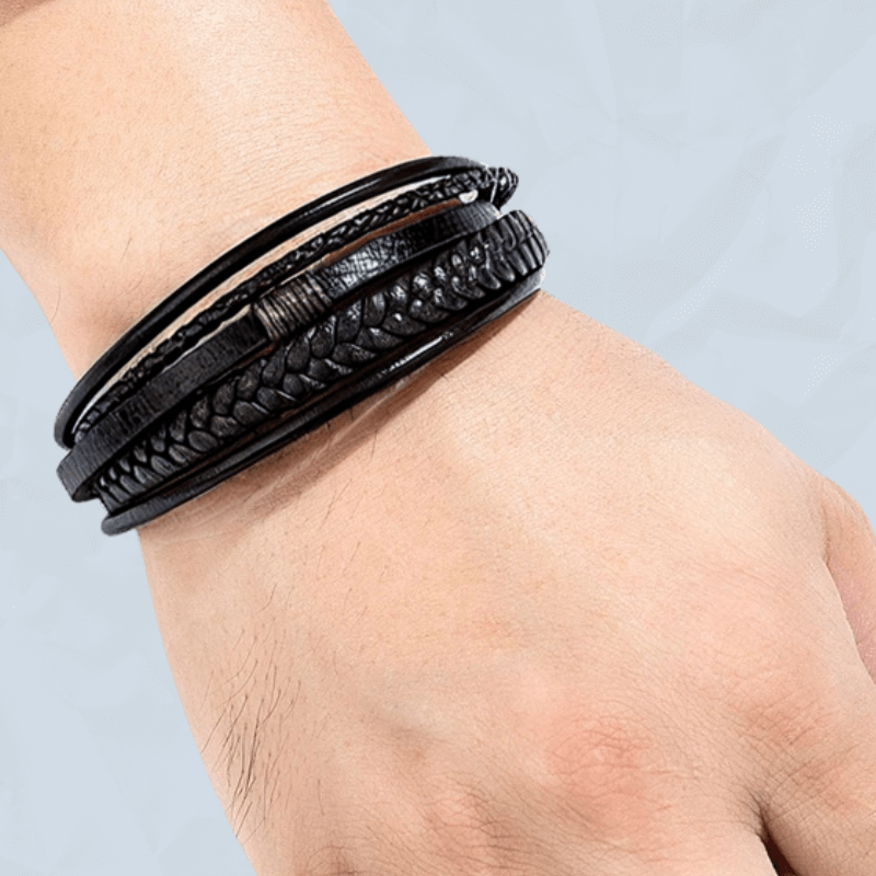 Pulseira de Couro Multicamadas PRETA