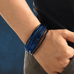 Pulseira de Couro Multicamadas – AZUL