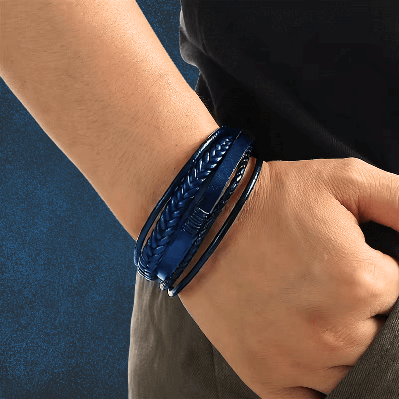 Pulseira de Couro Multicamadas – AZUL