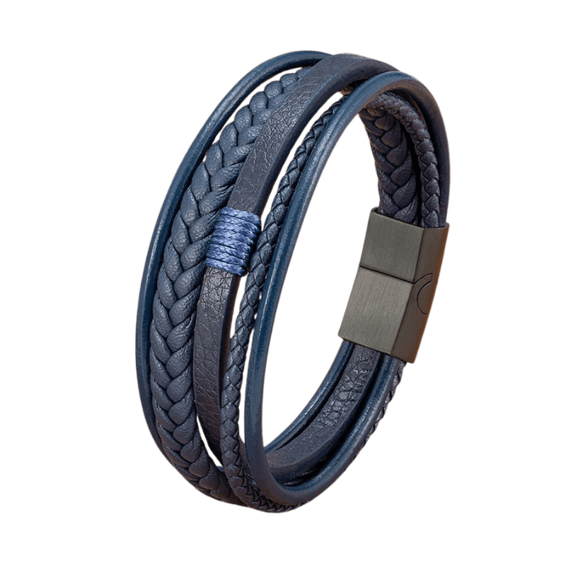 Pulseira de Couro Multicamadas – AZUL
