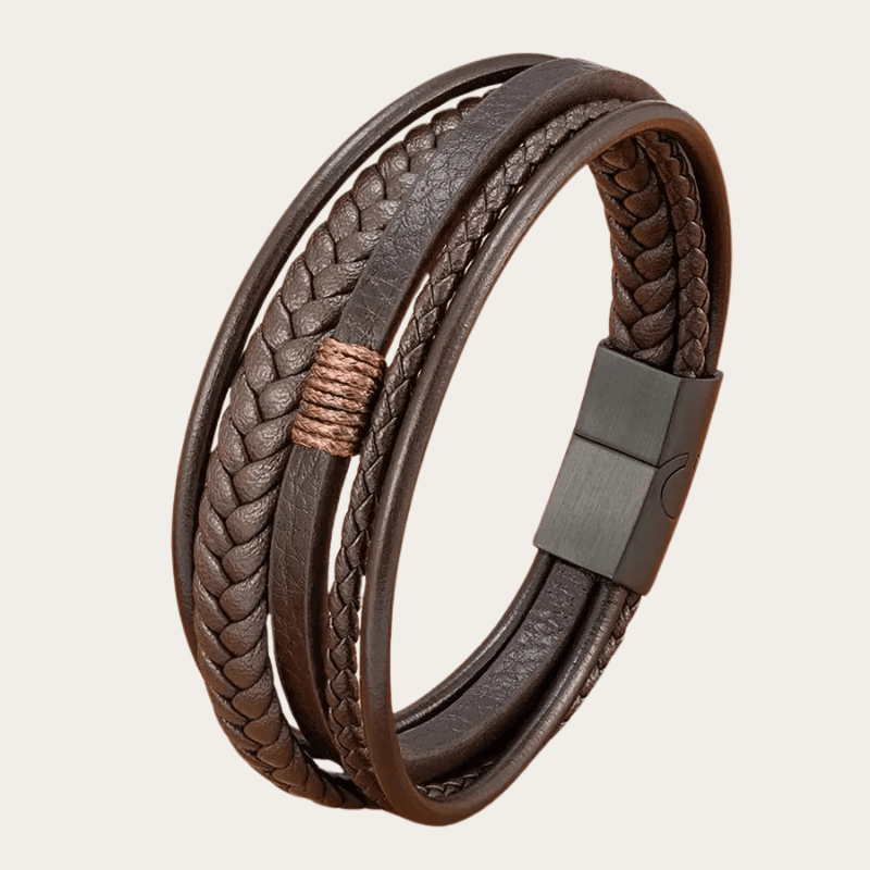 Pulseira de Couro Multicamadas – MARROM