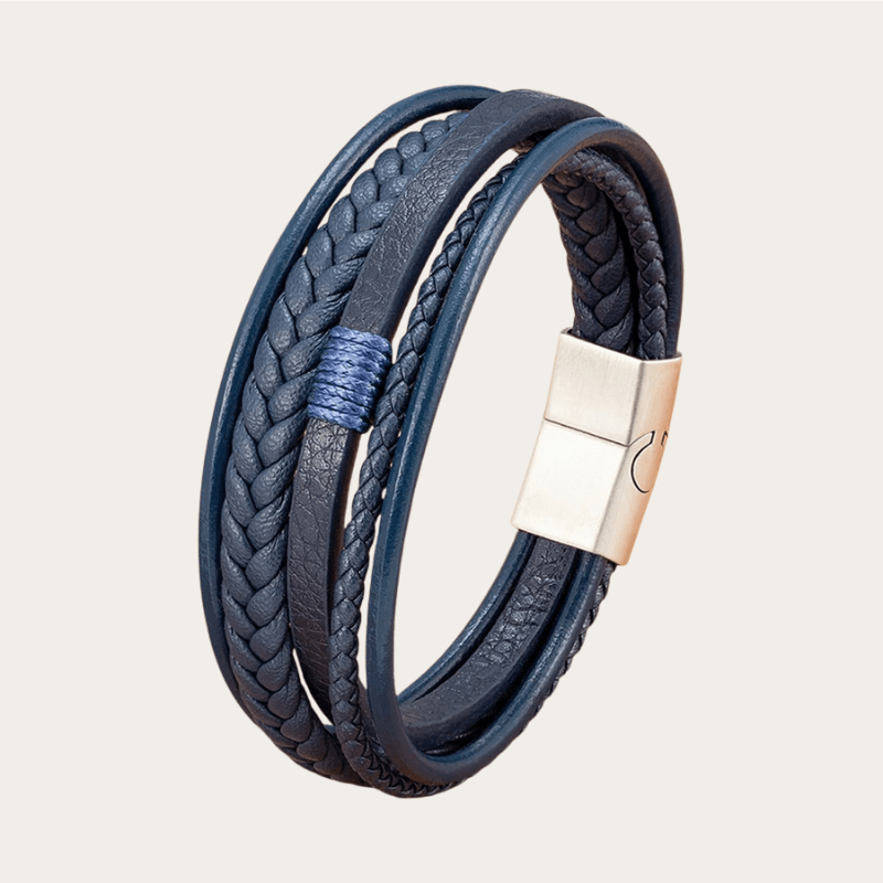 Pulseira de Couro Multicamadas – AZUL