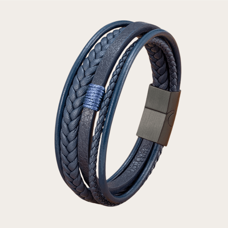 Pulseira de Couro Multicamadas – AZUL