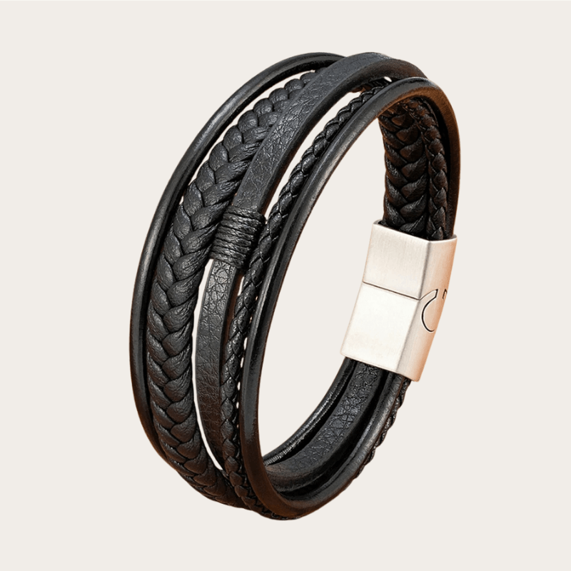 Pulseira de Couro Multicamadas PRETA