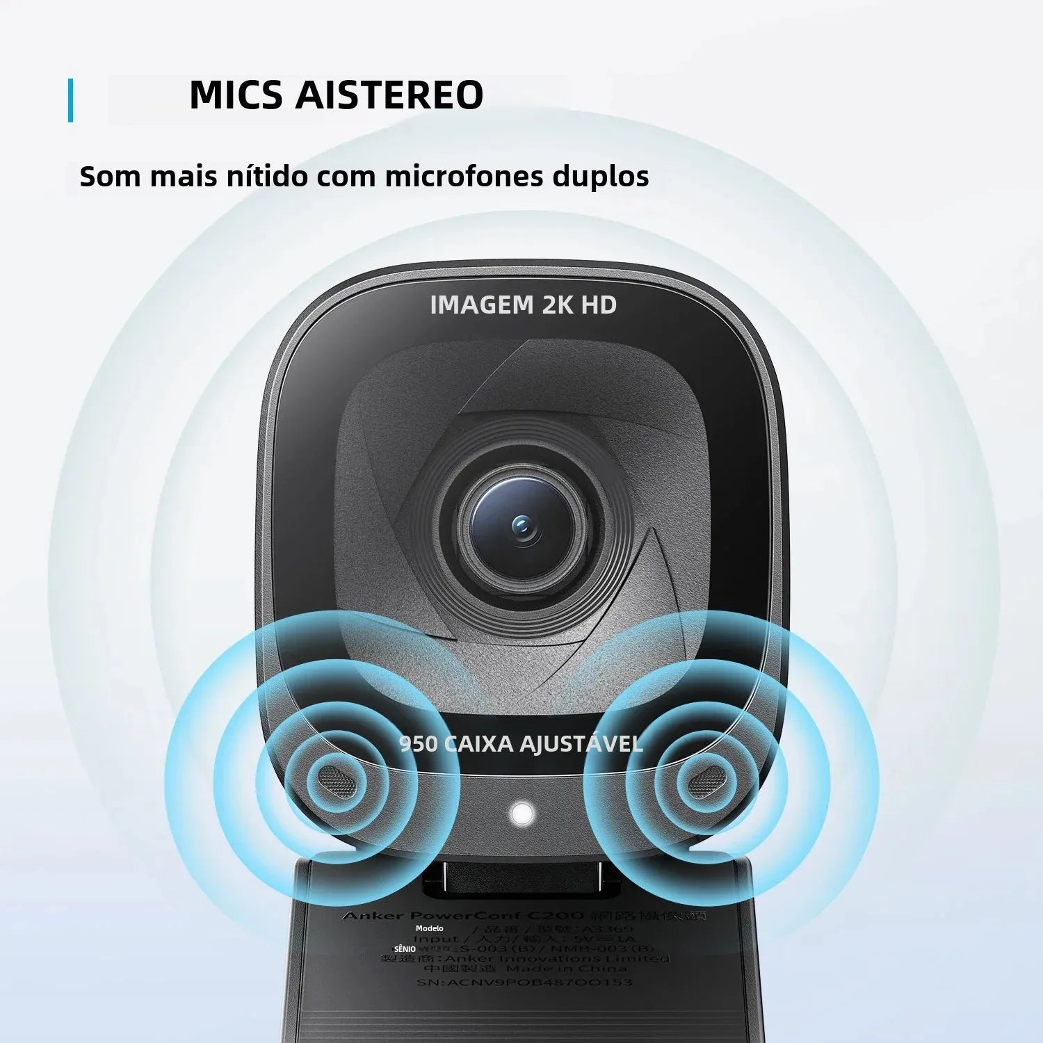 Webcam resolução 2K stereo - sensor de iluminação - Altíssima qualidade