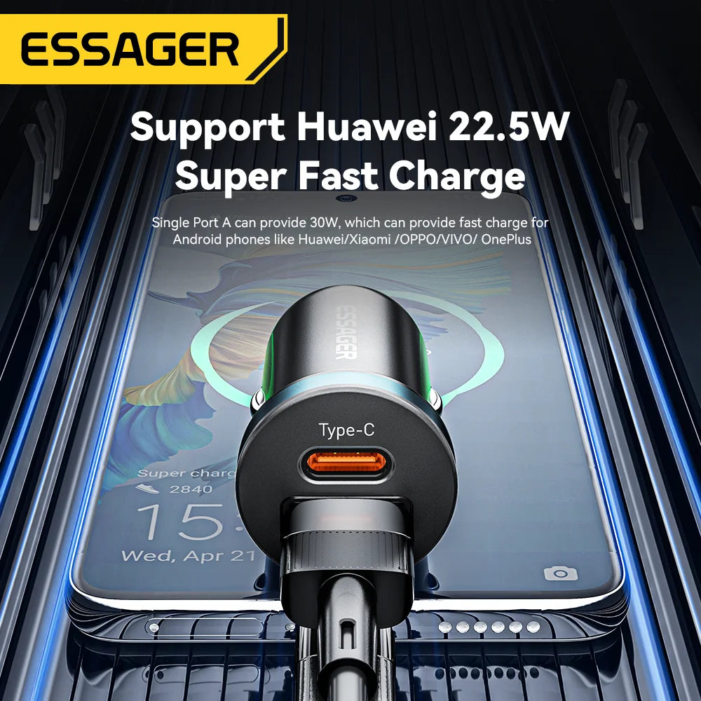 Carregador veicular 30W USB/USB-c com proteção bateria