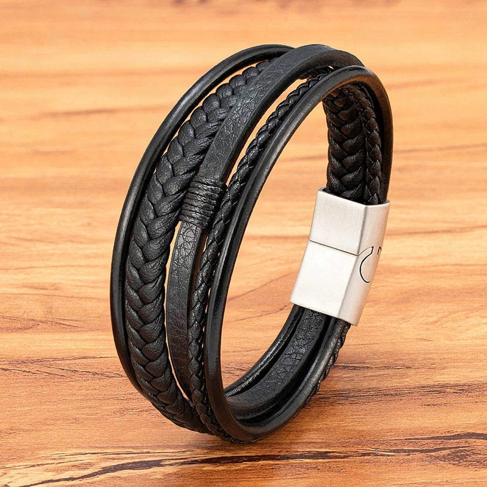 Pulseira de Couro Multicamadas PRETA