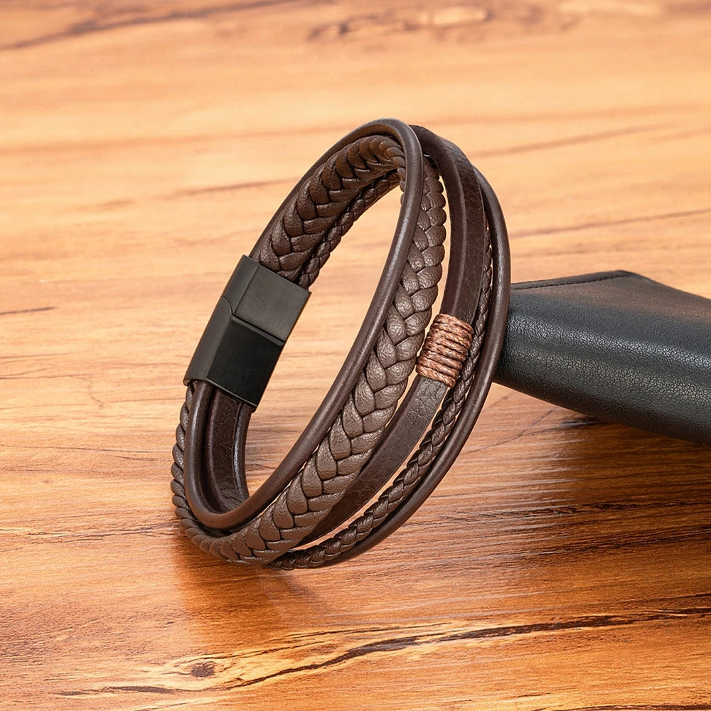 Pulseira de Couro Multicamadas – MARROM