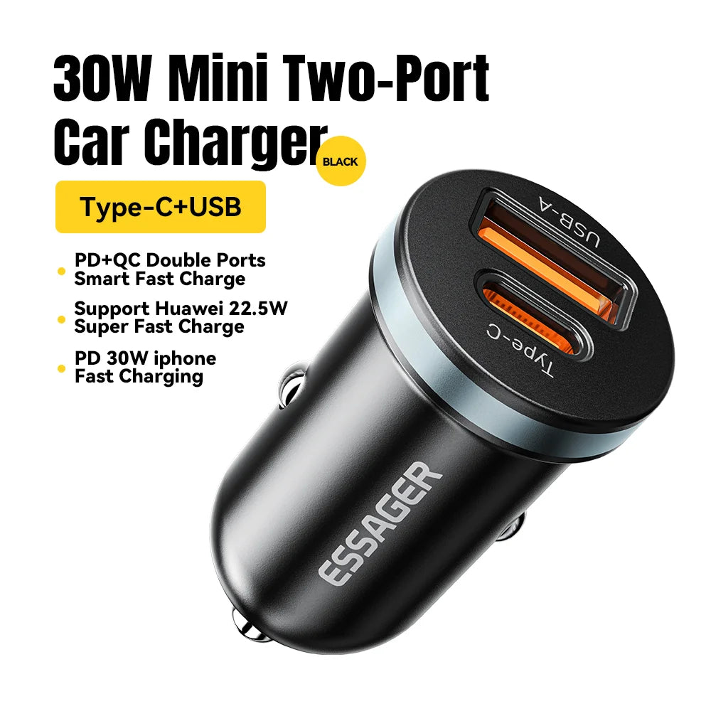 Carregador veicular 30W USB/USB-c com proteção bateria