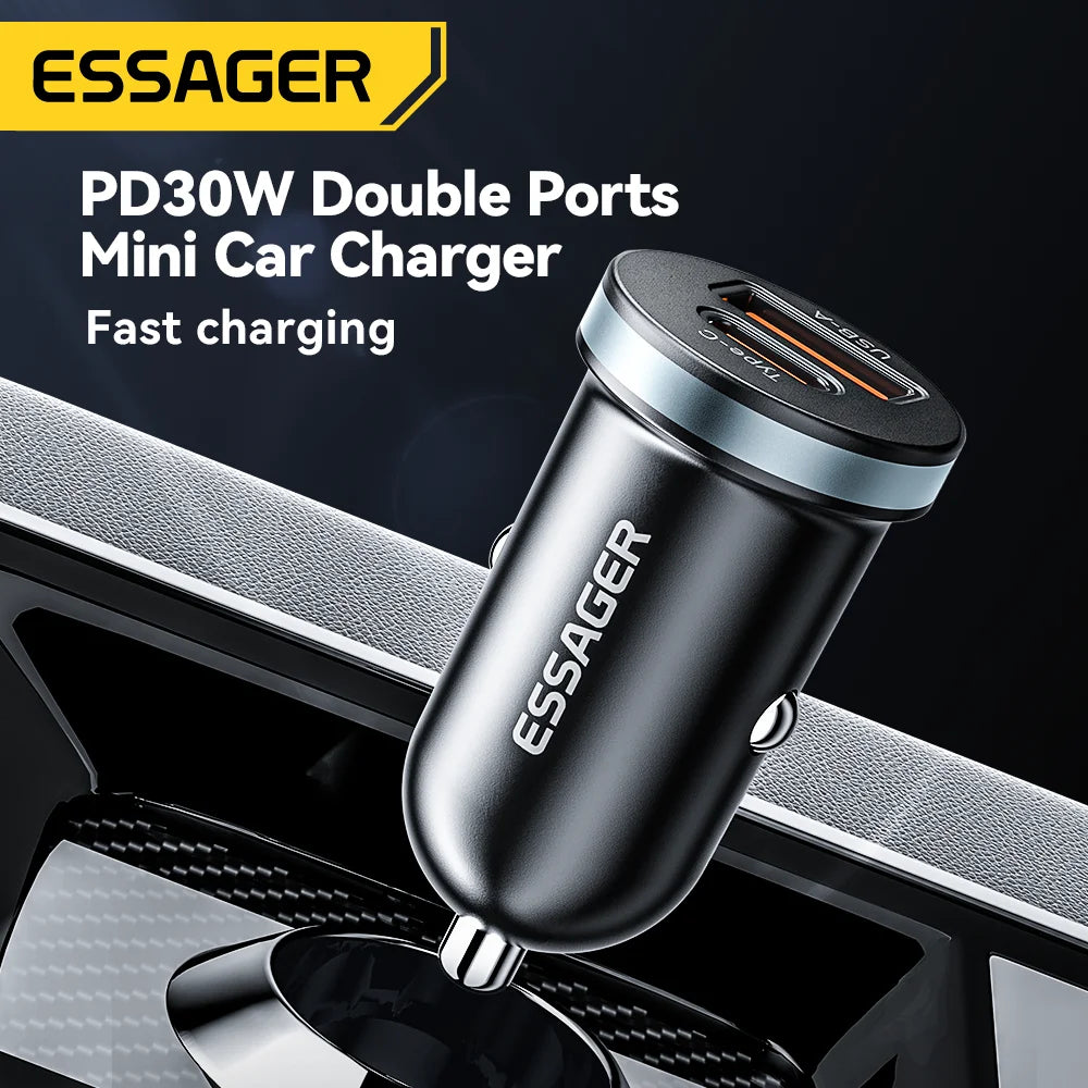 Carregador veicular 30W USB/USB-c com proteção bateria