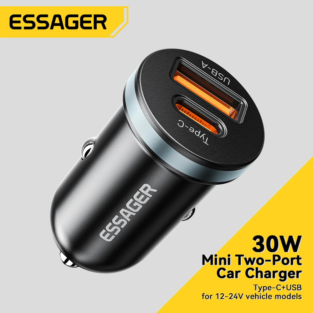 Carregador veicular 30W USB/USB-c com proteção bateria