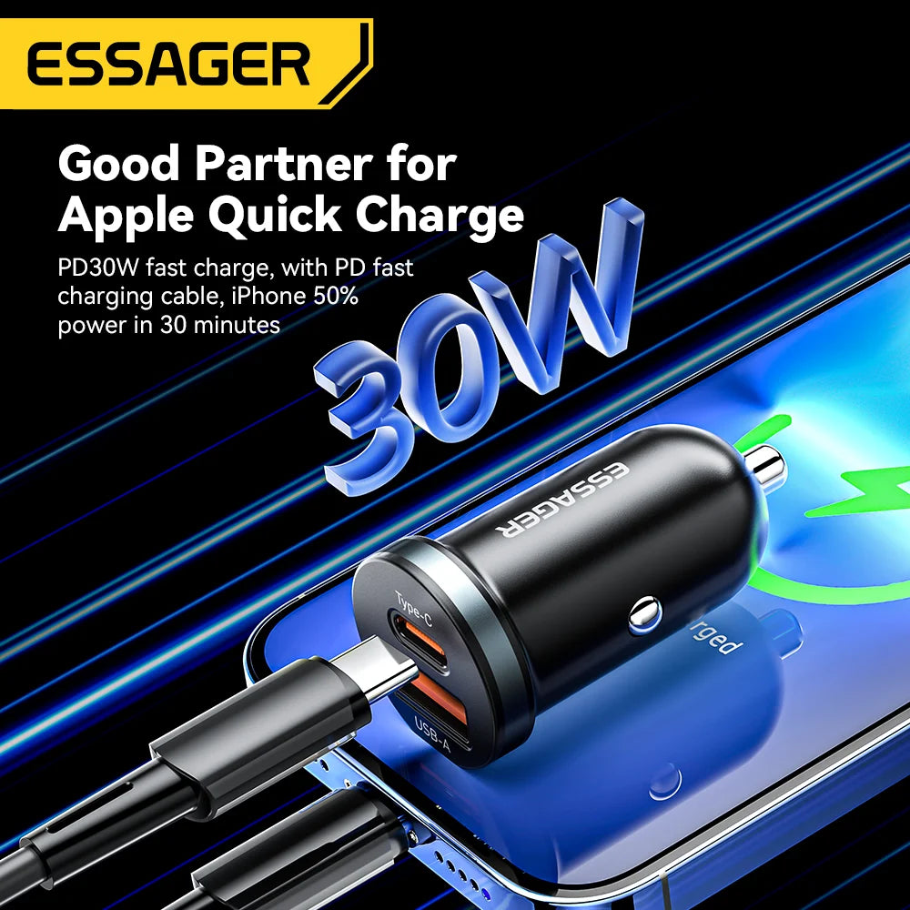 Carregador veicular 30W USB/USB-c com proteção bateria